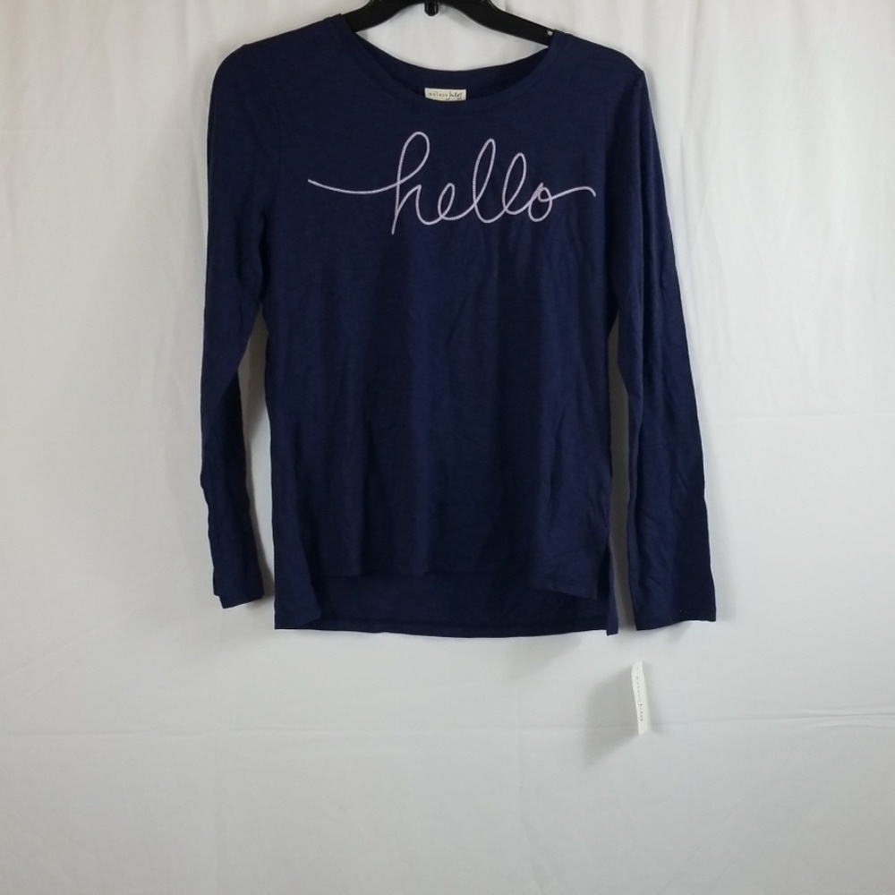 Maison Jules
Hello-Goodbye Graphic Top
Navy Blue - Picture 2 of 4